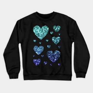 Teal and Dark Blue Ombre Faux Glitter Hearts Crewneck Sweatshirt